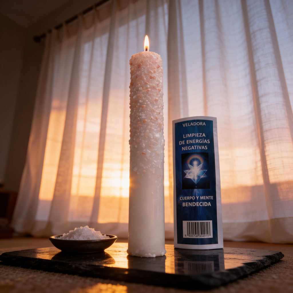 Vela de Limpieza con Sal del Himalaya para Eliminar Energías Negativas Ritualizada