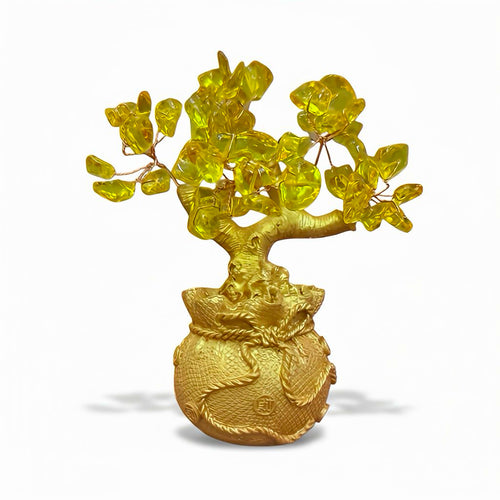 Árbol de la Abundancia con Cristales de Citrino y Dragón Dorado – Feng Shui